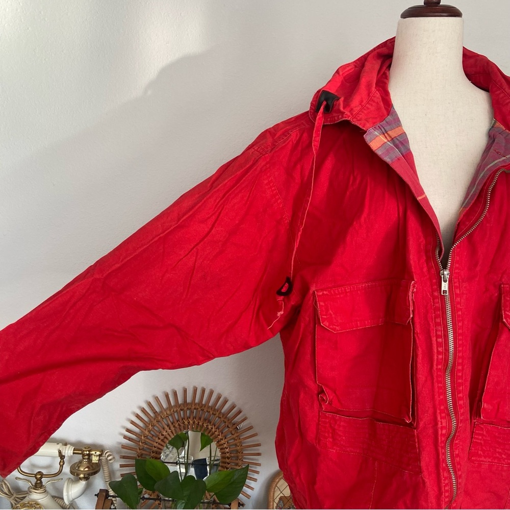 VINTAGE RAF ROUGHWEAR Red Plaid Lined Oversized Zip Up Hooded Jacket - Picture 2 of 12